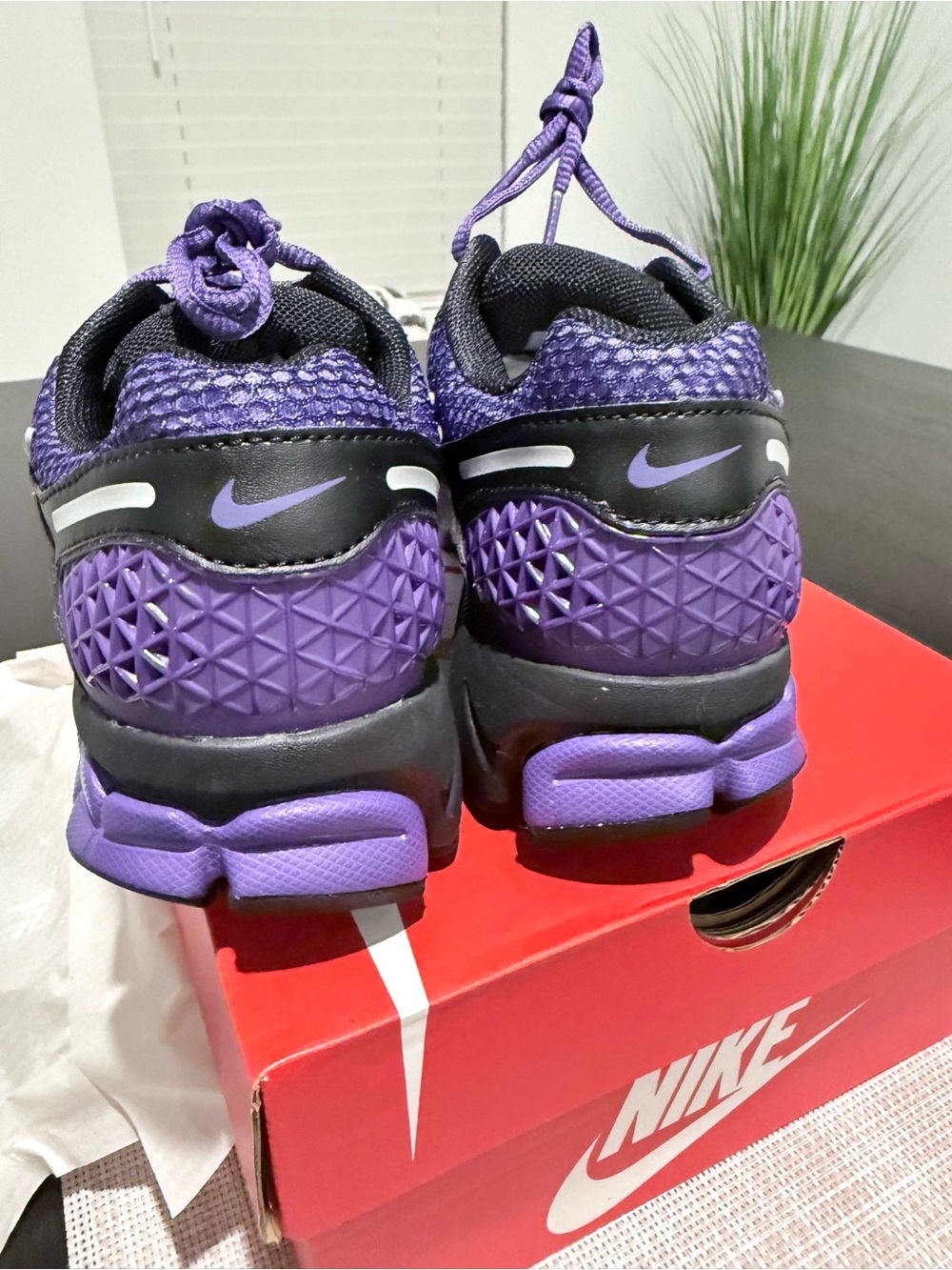 Nike Purple and Black Athletic Sneakers with White Swoosh.Nike Zoom Vomero 5 - Picture 6 of 9